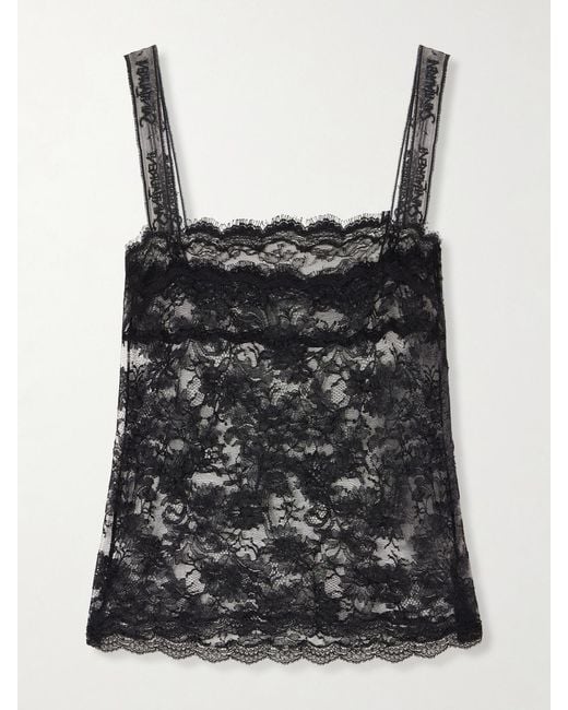 Saint Laurent Black Dentelle Ramure Fleurie Lace-Trimmed Tank