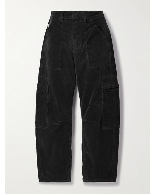 Citizens of Humanity Black Marcelle Cargohose Mit Weitem Bein Aus Cord Aus Einer Baumwollmischung