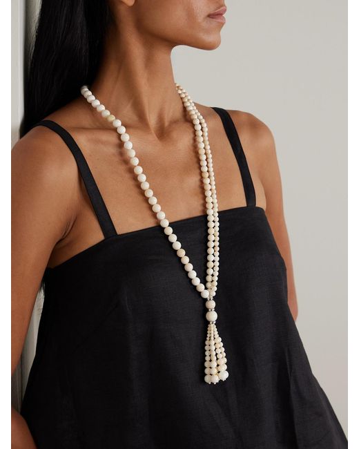 Le Sundial White Venice Opera Tasseled Stone Necklace