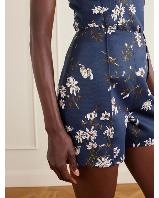 Emilia Wickstead Blue Manolo Blahnik Floral-Print Drill Shorts
