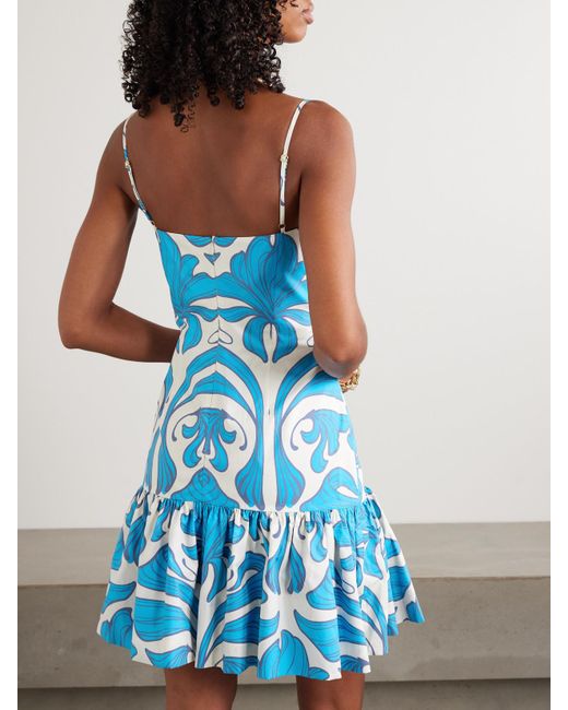 ANDRES OTALORA Blue Joyita Minikleid Aus Bedrucktem Leinen