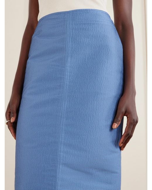 Lanvin Blue Asymmetrical Satin-Jacquard Midi Skirt