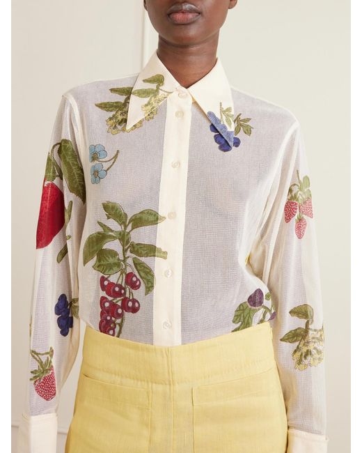 Alix Of Bohemia Natural Dana Nine Fruit Printed Cotton-Mesh Shirt