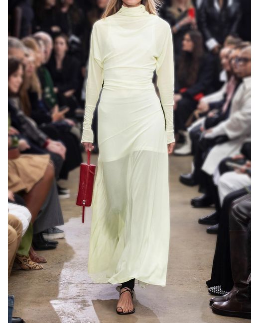 Proenza Schouler White Paula Draped Jersey Turtleneck Maxi Dress