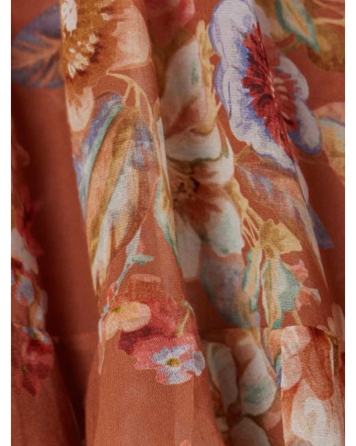 Zimmermann Brown Awaken Ruffled Floral-Print Cotton And Silk-Blend Crepe De Chine Blouse