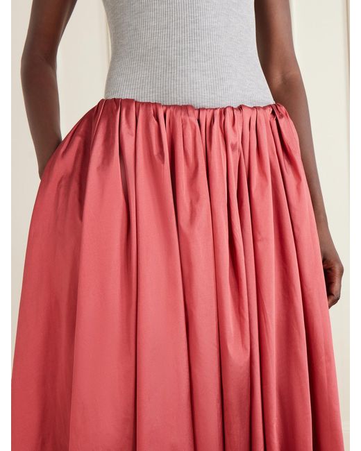 Abadia Red Elodie Pleated Duchesse-Satin Midi Skirt