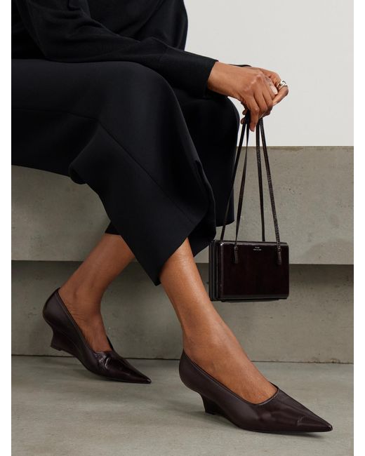 Totême Brown Leather Wedge Pumps
