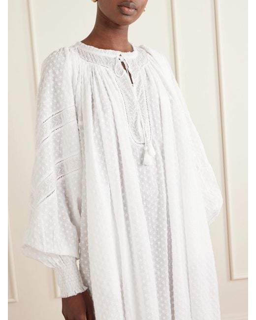 Thierry Colson White Vladia Ruffled Embroidered Cotton Maxi Dress
