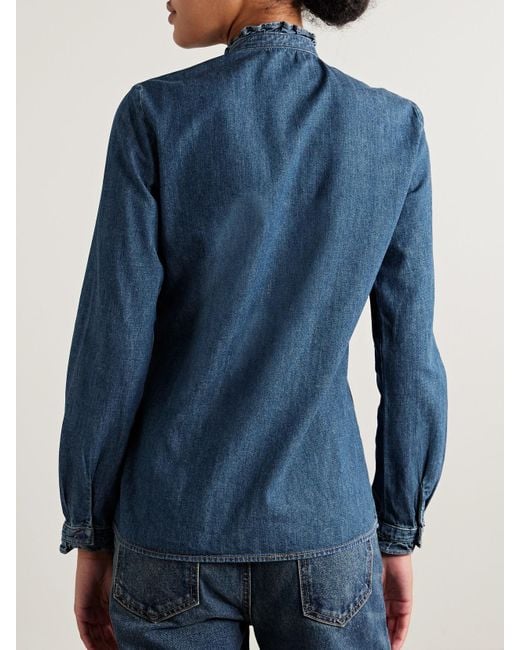 Nili Lotan Blue Marcela Ruffled Denim Shirt
