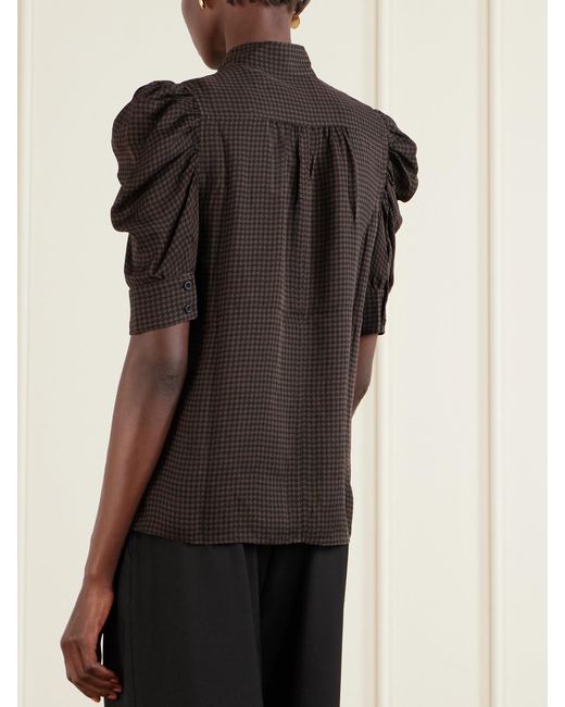 FRAME Black Gillian Houndstooth Silk-Satin Shirt