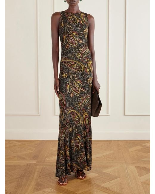 Etro Natural Paisley-Print Metallic Ribbed-Knit Maxi Dress