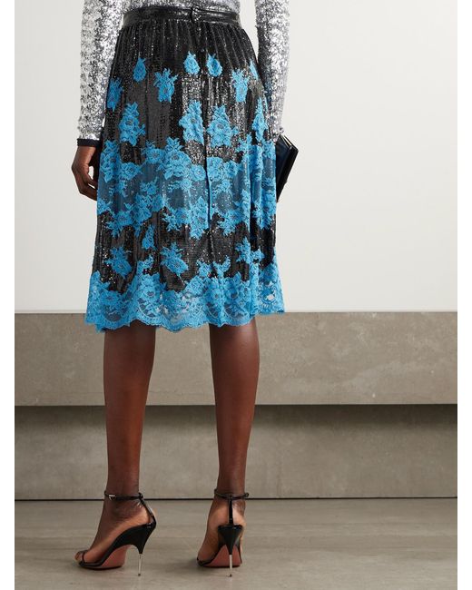 Rabanne Blue Lace-Trimmed Chainmail Midi Skirt