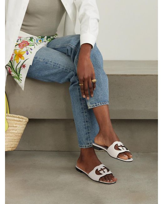 Gucci Natural Cutout Leather Slides
