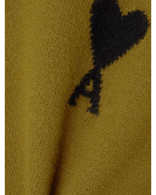 AMI Green Intarsia Wool Polo Sweater