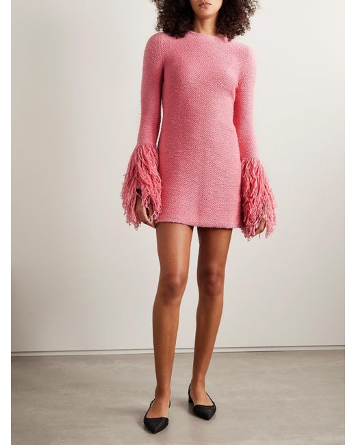 Gabriela Hearst Pink Liam Minikleid Aus Einer Kaschmir-Seidenmischung Mit Fransen