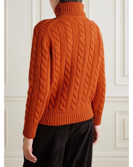 Bally Orange Cable-Knit Wool Turtleneck Sweater