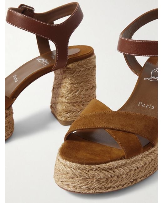 Christian Louboutin Brown Calakala 70 Espadrille-Sandalen Aus Leder Und Veloursleder Mit Plateau