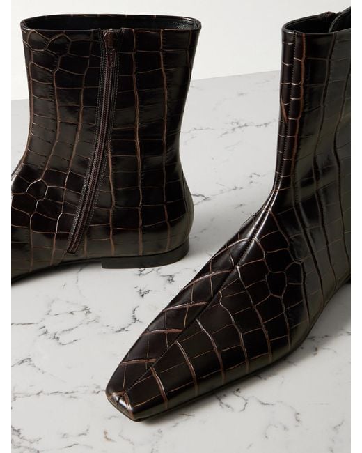 Totême Black Croc-Effect Leather Chelsea Boots