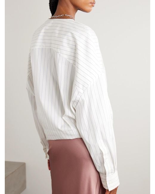 Dries Van Noten White Oversized Wrap-Effect Pinstriped Cotton-Poplin Blouse