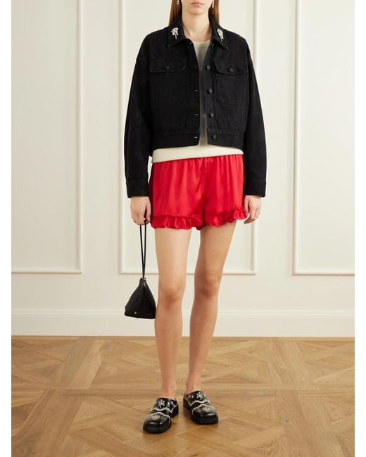 Simone Rocha Black Crystal-Embellished Floral-Print Denim Jacket