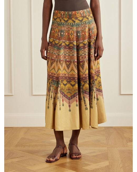 Emporio Sirenuse Natural Kendal Desert Printed Woven Silk-Blend Maxi Skirt