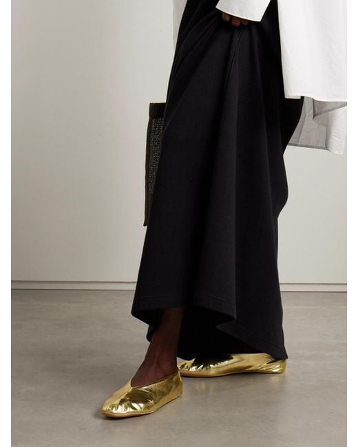 The Row Stella Metallic Crinkled-Leather Ballet Flats