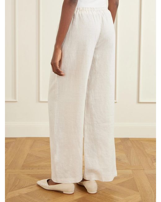 Staud White Mateo Linen Mid-Rise Wide-Leg Pants