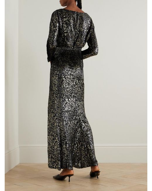 Jonathan Simkhai Black Angelique Ruched Metallic Fil Coupé Velvet Gown