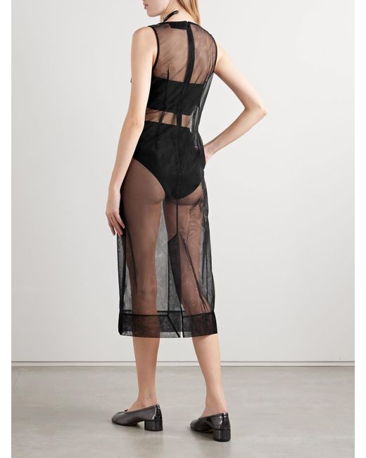 Simone Rocha Black Crystal-Embellished Mesh Midi Dress