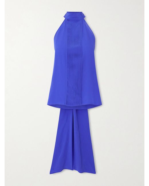 Tom Ford Blue Pleated Silk-Crepe De Chine Blouse