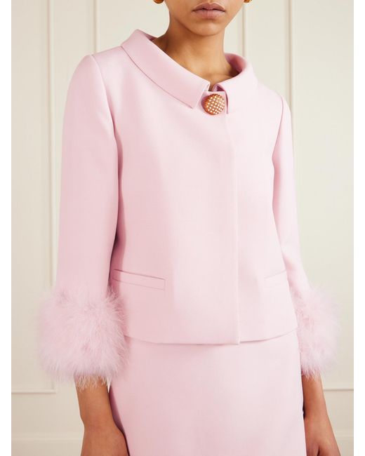 Valentino Garavani Pink Jacke Aus Crêpe De Chine Aus Einer Woll-Seidenmischung Mit Federn Und Verzierung