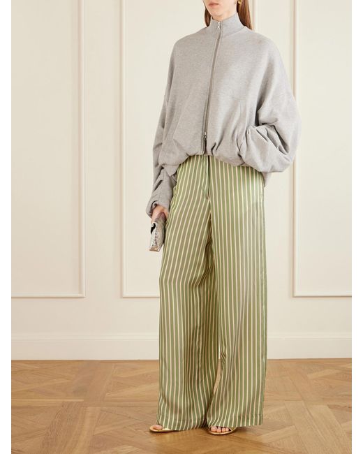 Dries Van Noten Green Penn Striped Satin Wide-Leg Pants