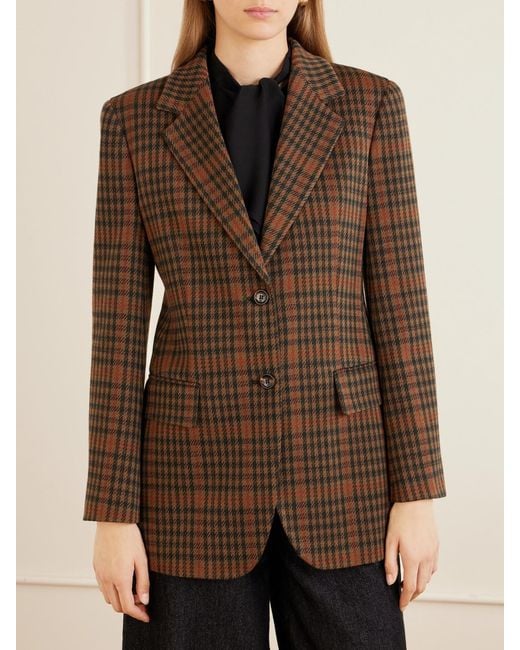 Max Mara Brown Mxmgalgosce Houndstooth Wool And Cotton-Blend Blazer
