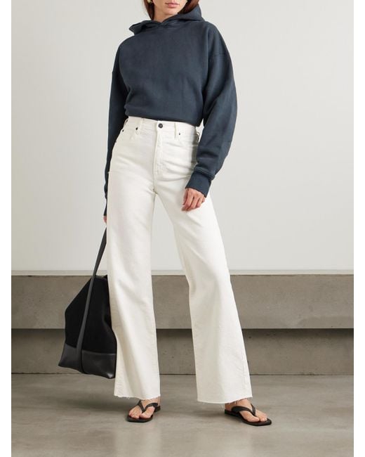 SLVRLAKE Denim White Grace Frayed High-Rise Wide-Leg Jeans