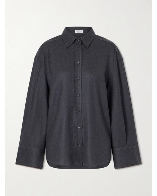 Brunello Cucinelli Blue Oversized Wool Shirt