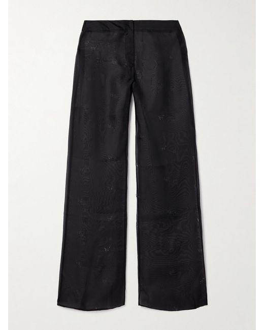 Kiki de Montparnasse Black Cutout Silk-Organza Straight-Leg Pants
