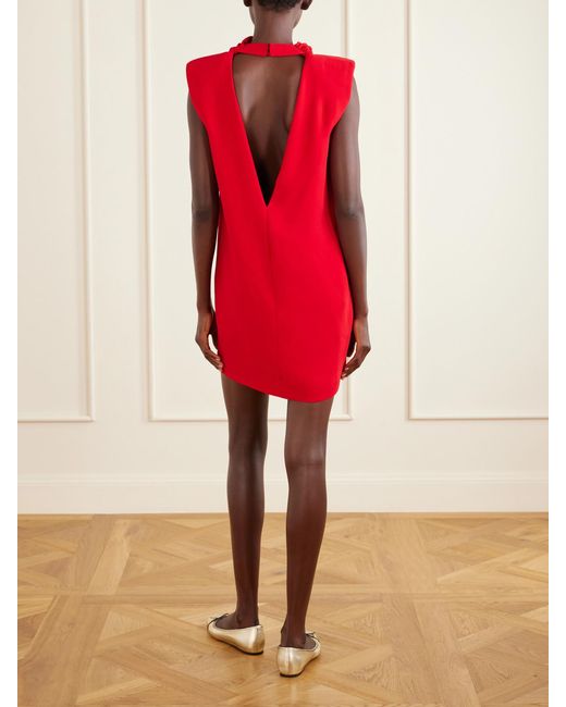 Valentino Garavani Red Draped Silk-Cady Turtleneck Mini Dress