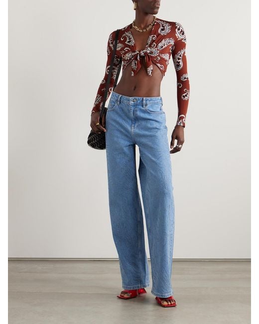 Rabanne Red Cropped Paisley-Print Stretch-Crepe Top