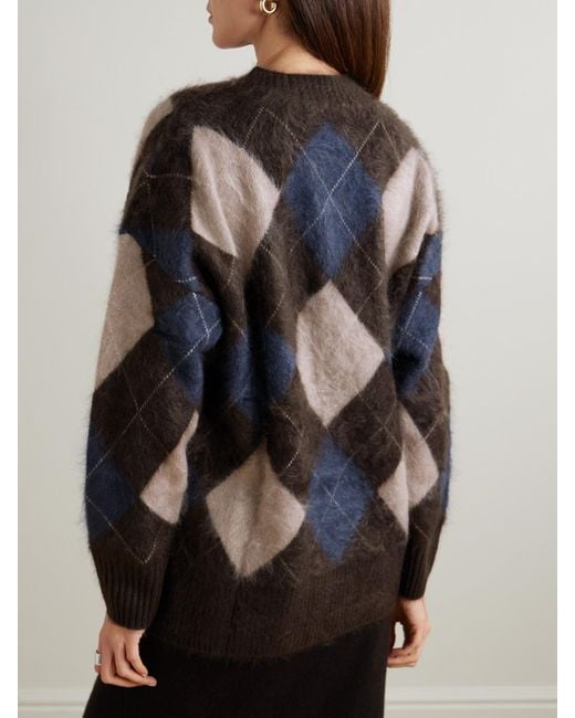 Lisa Yang Black Elaria Argyle Brushed Cashmere-Jacquard Cardigan