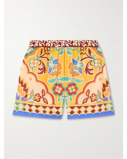 Etro Yellow Printed Cotton And Silk-Blend Shorts