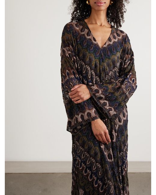 Missoni Black Tie-Detailed Striped Metallic Crochet-Knit Dress