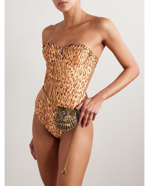 Zimmermann Natural Cascadian Whipstitched Leopard-Print Underwired Swimsuit