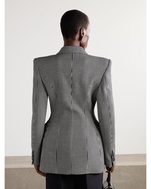 Balenciaga Gray Hourglass Houndstooth Double-Breasted Wool Blazer