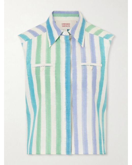 Emporio Sirenuse Blue Ylenia Ikat Striped Cotton Shirt