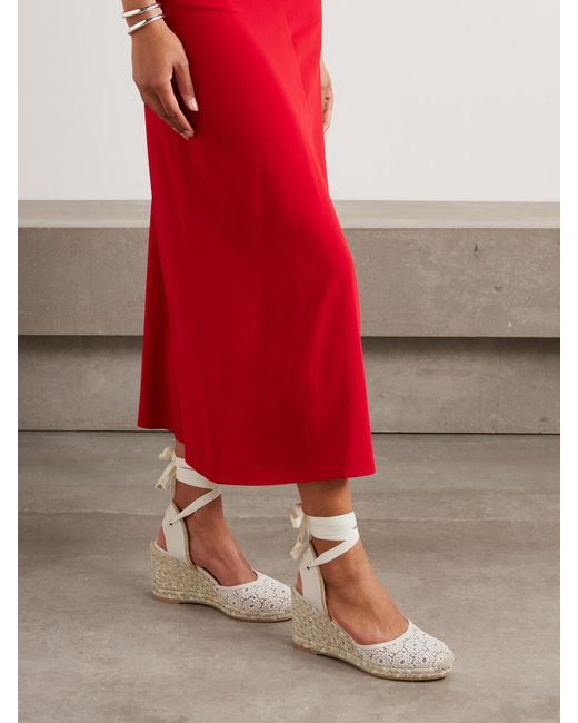 Stuart Weitzman Natural Marguerita Grosgrain-Trimmed Leather And Crocheted Wedge Espadrilles