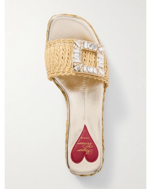 Roger Vivier Natural 25 Crystal-Embellished Raffia Sandals