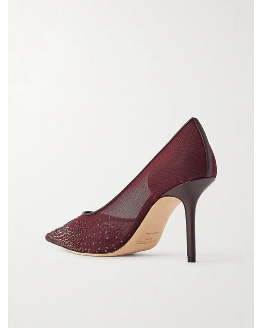 Jimmy Choo Pink Love 85 Crystal-Embellished Leather-Trimmed Mesh Pumps