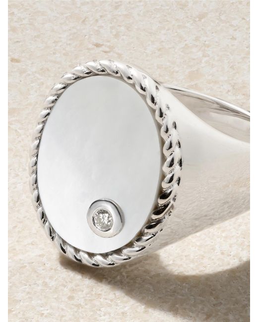 Yvonne Léon Natural Chevalière Ovale Ring Aus 9 Karat Weißgold Mit Perlmutt Und Diamant
