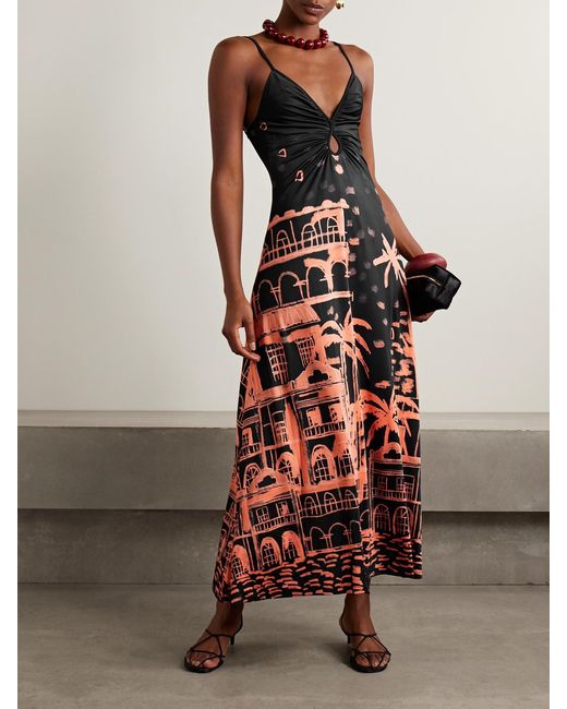 Johanna Ortiz White Nuestra Tierra Ruched Printed Satin-Jersey Maxi Dress