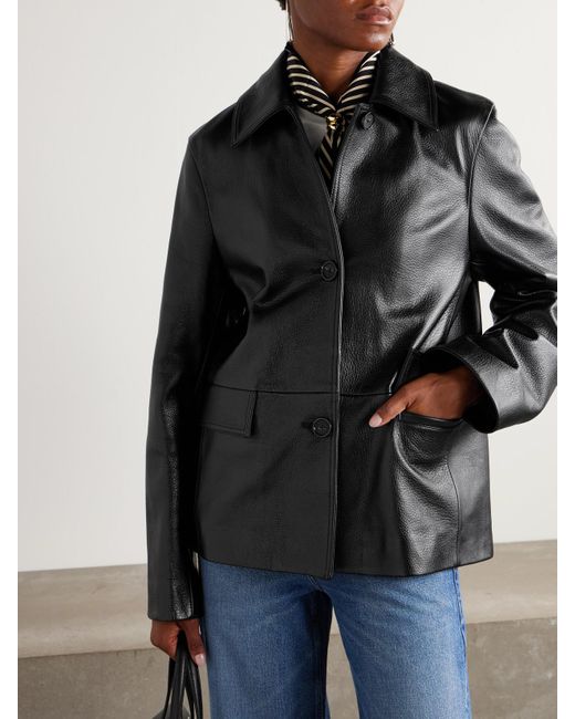 Totême  Black Jacke Aus Strukturiertem Leder
